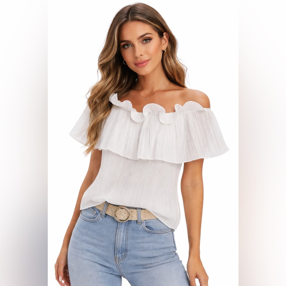 CBR White Ruffled Off-Shoulder Blouse